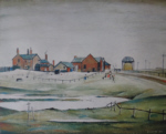 ls lowry landscape with farm buildings print